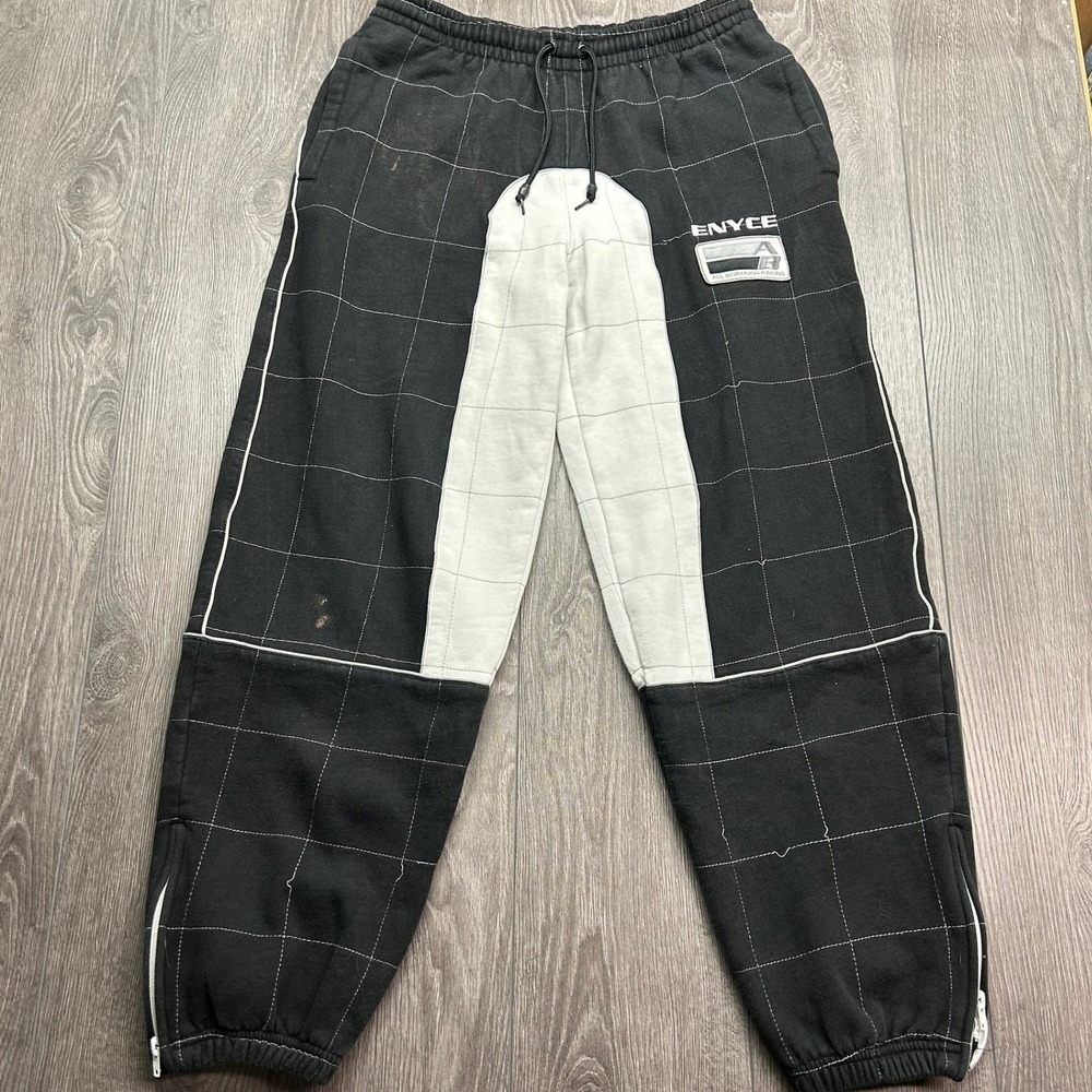 Vintage Enyce Performance Systems Racing Sweatpants Medium Black Grey Grid Men